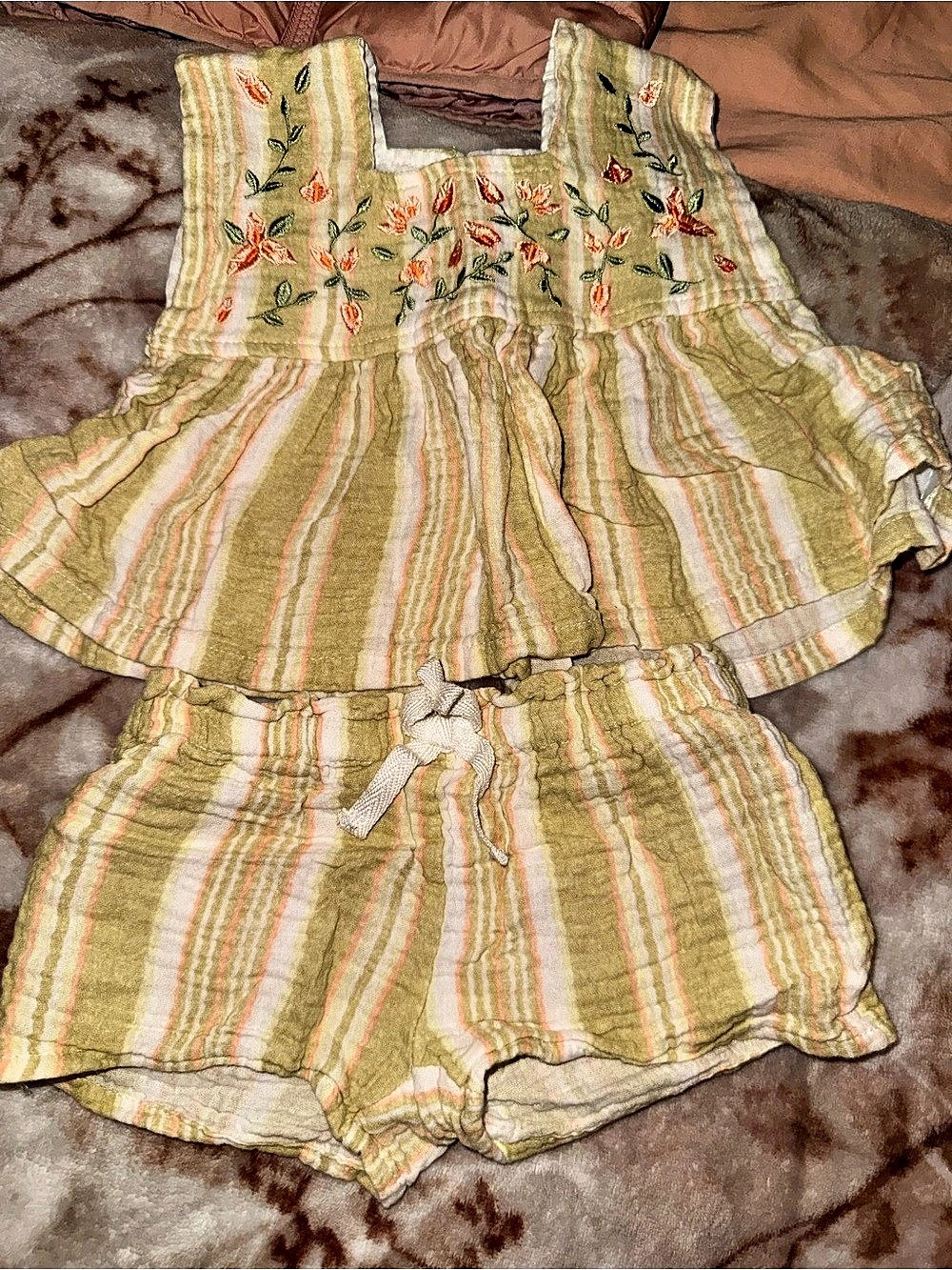 Btween Baby Kids Striped Matching Set in Green & Pink